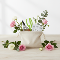 Flower care tool kit with snips, stem stripper and flower food sachets in a linen pouch